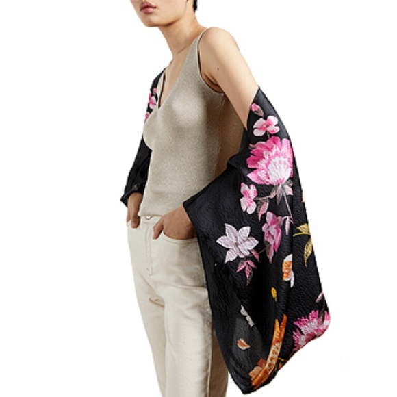 Ted Baker London Accessories | Ted Baker Kaamila Rhubarb Silk Cape Scarf | Color: Black | Size: Os | Nokacloset's Closet